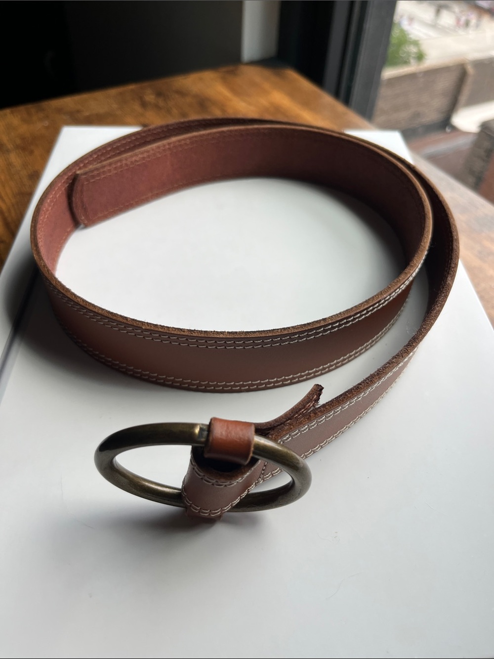 Brown Leather Ring Buckle Belt